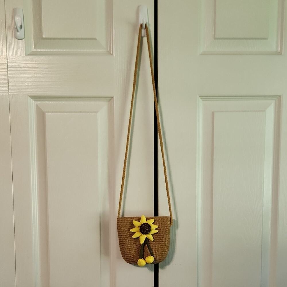 Girls Sunflower Straw Crossbody Bag/Purse‎ Weaved Boho Floral Hippie Small